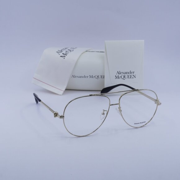Alexander McQueen AM0260O 001 Aviator Eyeglasses 61mm - Gold - Picture 1 of 10